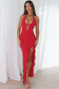 Sleeveless Backless Lace-up Thigh Split Patchwork Maxi Dress