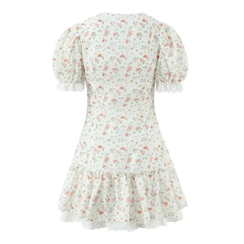 Lace Up Print Patchwork Mini Dress