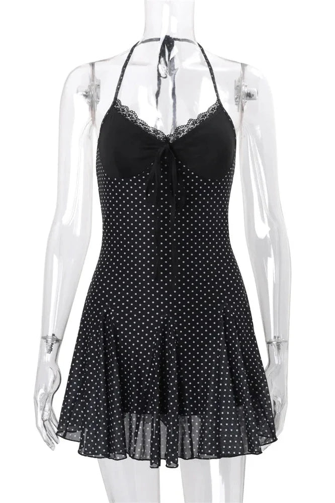 Lace See-Through High Waist Slim V-Neck Mini Dress