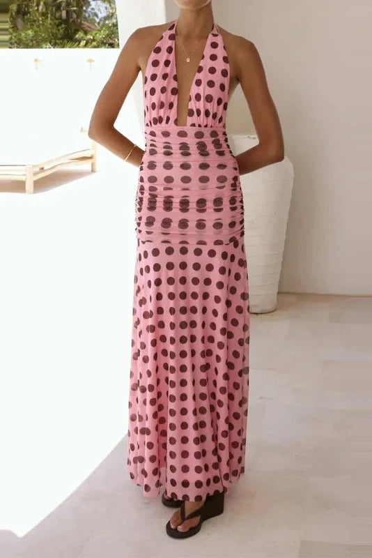 Sleeveless Slim High Waist Backless Printed Maxi Dress