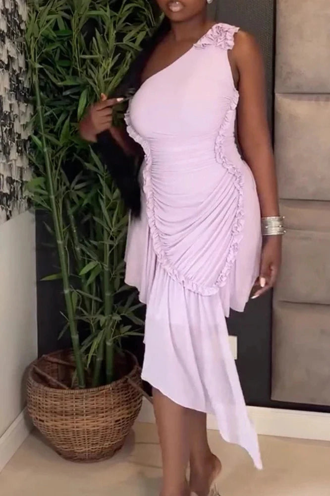 Elegant Hollow Out Sleeveless High Waist Slim Slash Collar Midi Dress
