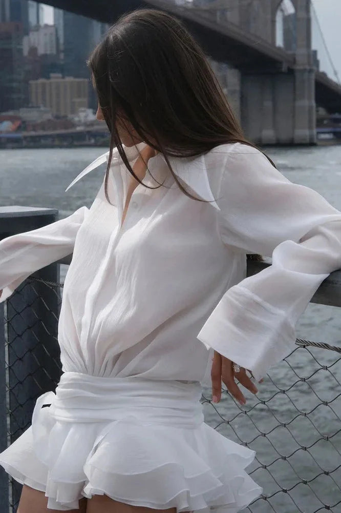 Elegant Loose Pleated See-Through Mini Dress