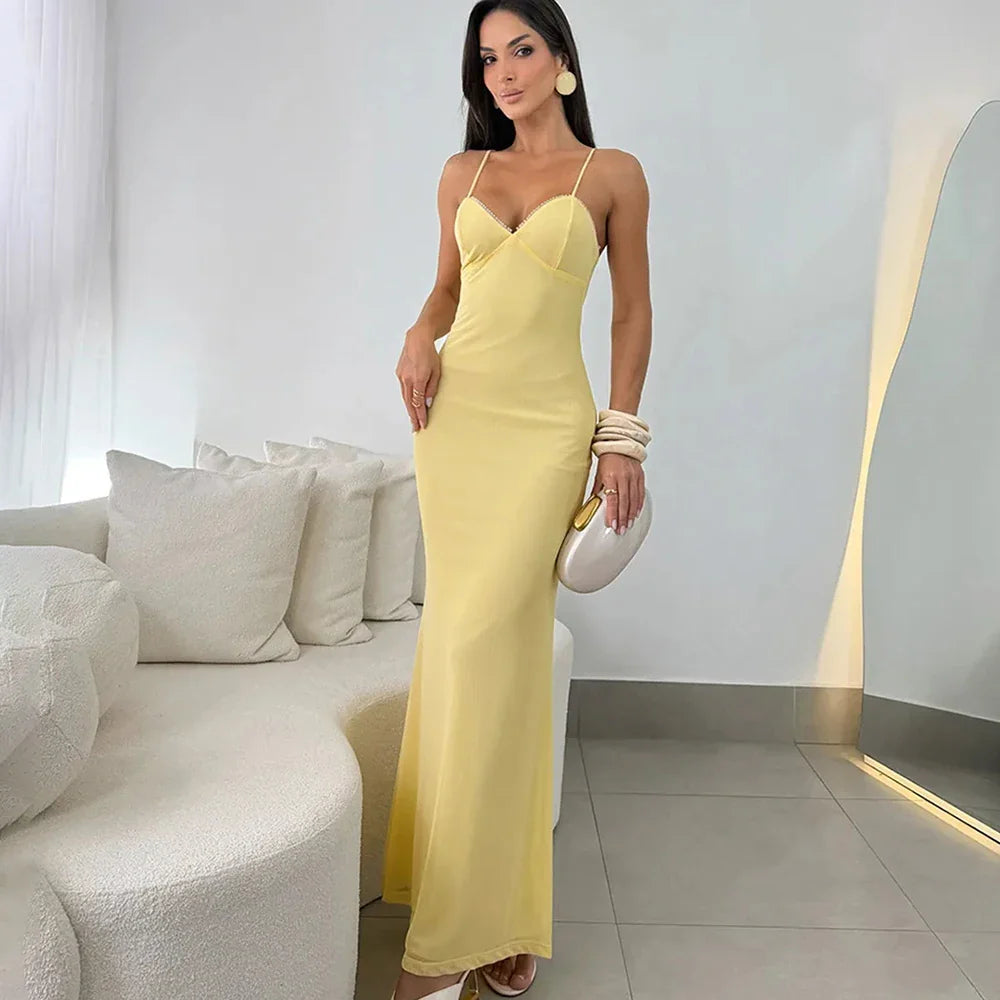 V-Neck Backless Sleeveless Slim Maxi Dress
