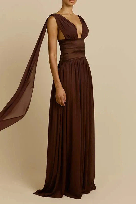 Sleeveless V-Neck High Waist Pleated Maxi Dress
