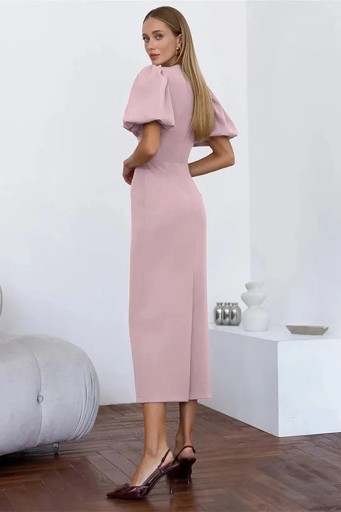 Lace-Up Slim Short Sleeve High Waist Patchwork Midi Dress