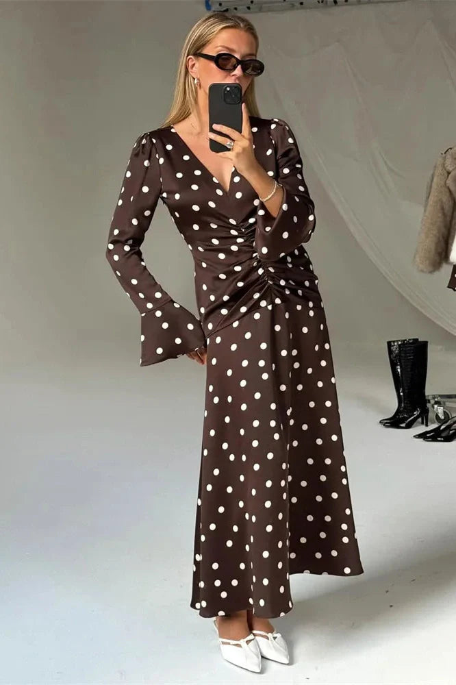 V-Neck Long Sleeve High Waist Maxi Dress