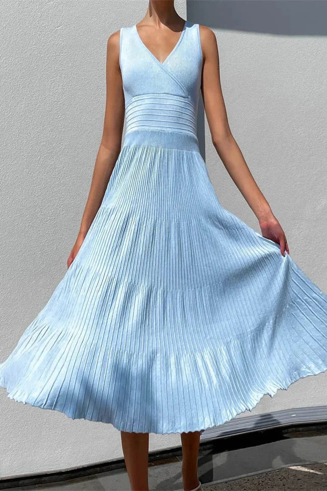 V-Neck Backless High Waist Midi Dress