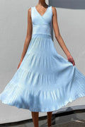 V-Neck Backless High Waist Midi Dress
