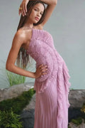 Off-Shoulder Sleeveless Backless Pleated Maxi Dress