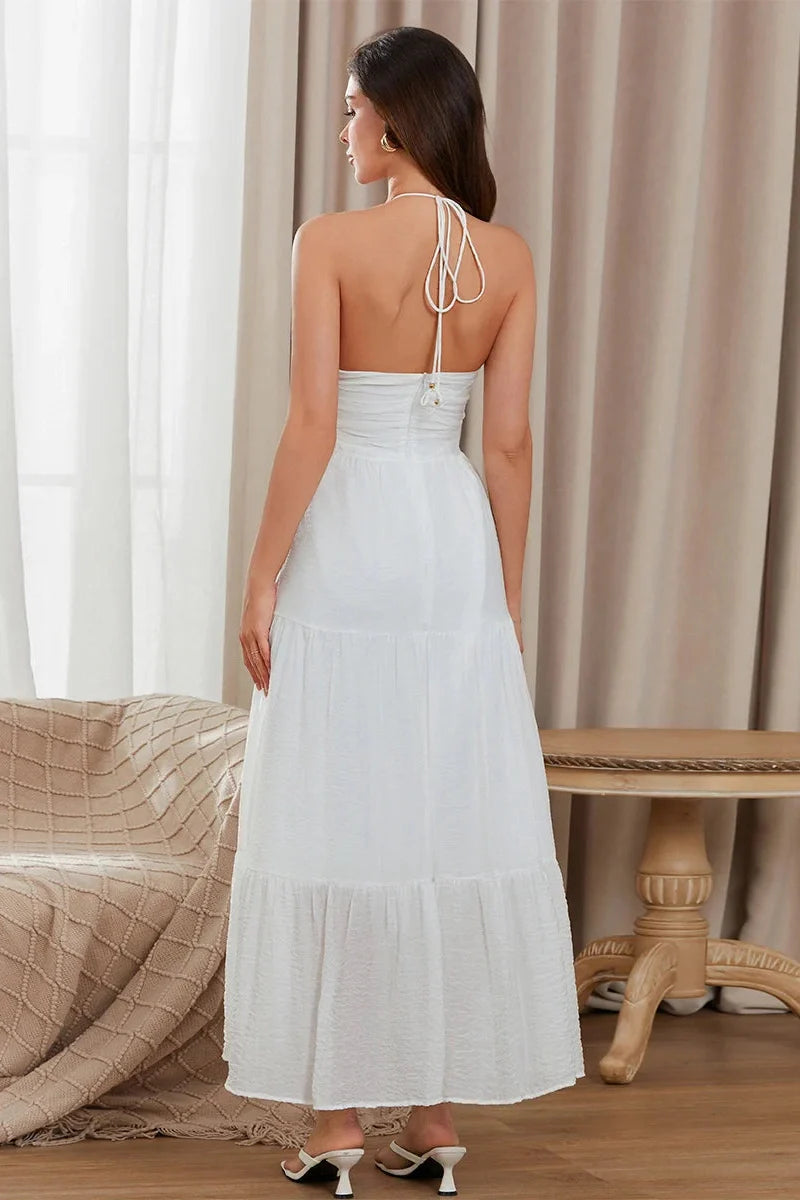 Tie-Up Sleeveless Backless A-Line Maxi Dress