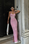 Hollow Out Spaghetti Strap Backless Slit Maxi Dress