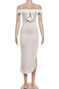 Hollow Out Off-Shoulder High Waist Slim Midi Dress