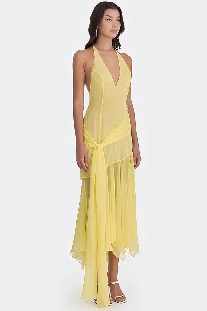 V Neck Off-Shoulder Sleeveless Backless Maxi Dress