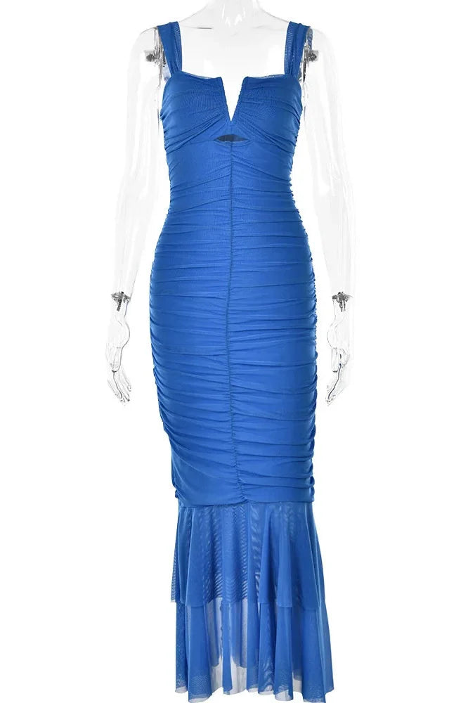 Elegant Spaghetti Strap Sleeveless Backless Maxi Dress
