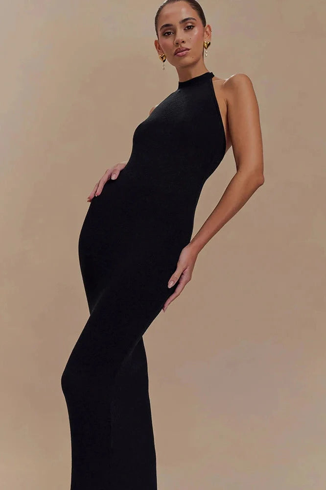 Backless Patchwork Off-Shoulder Sleeveless Bodycon Maxi Dress