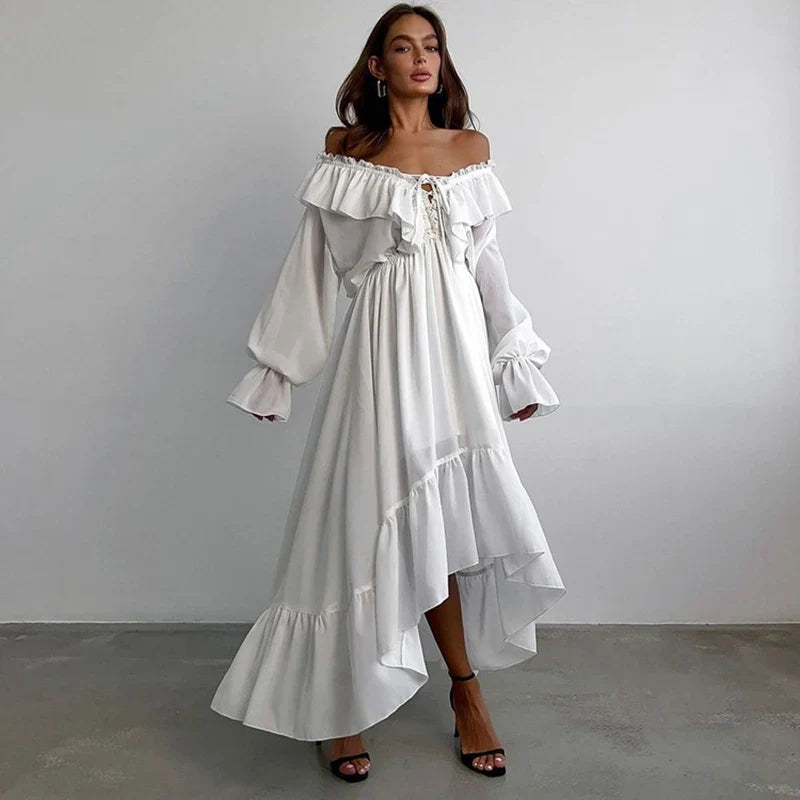 V Neck Flared Sleeves Loose A-Line Maxi Dress