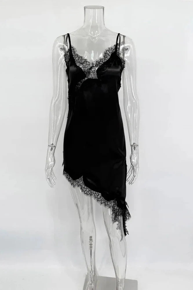 Lace Backless Patchwork V-Neck Slim Bodycon Mini Dress