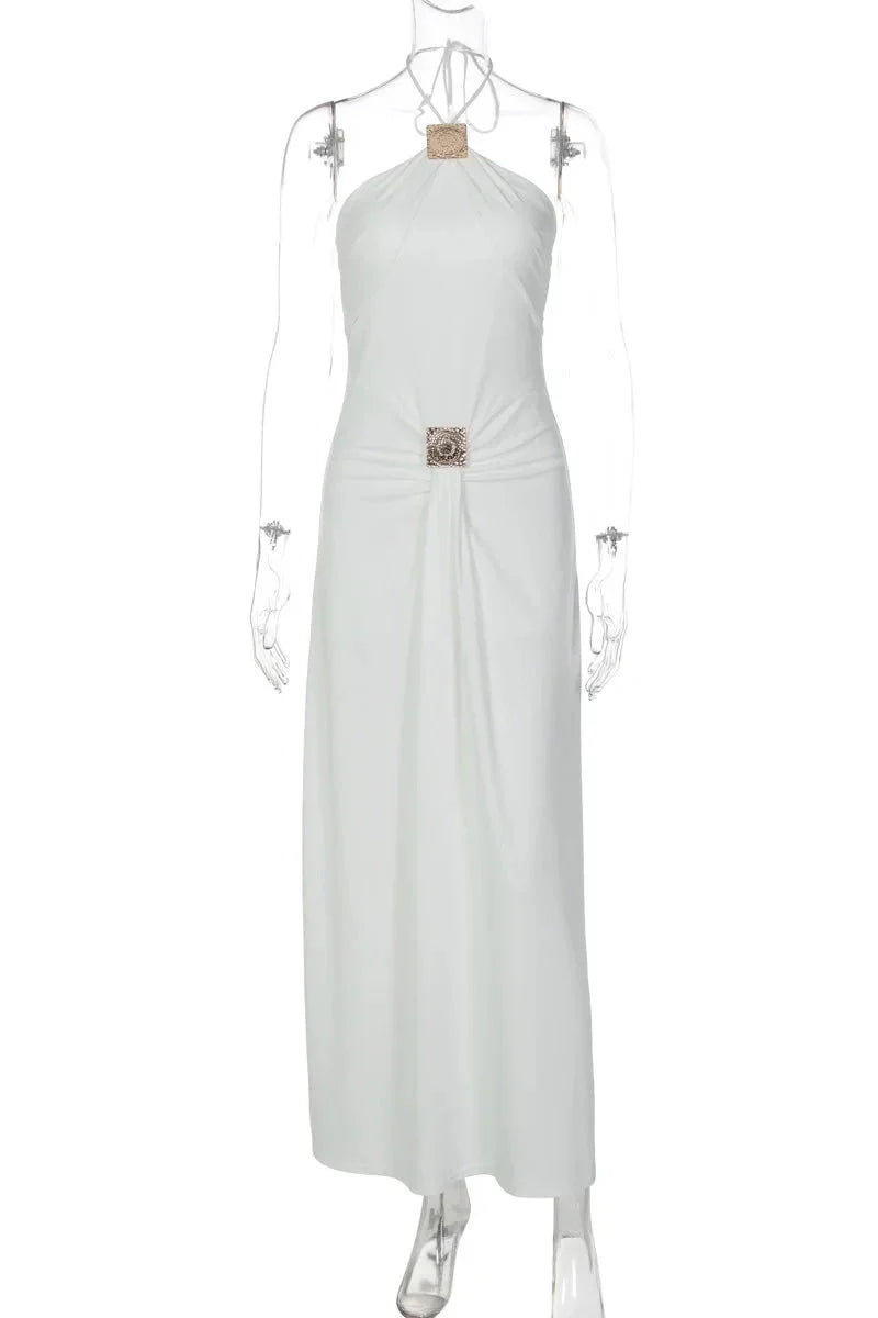 Hollow Out High Waist Slim Lace-Up Maxi Dress