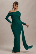 Skew Collar Long Sleeve Backless Bodycon Maxi Dress