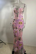 Floral Spaghetti Strap Sleeveless Backless Maxi Dress