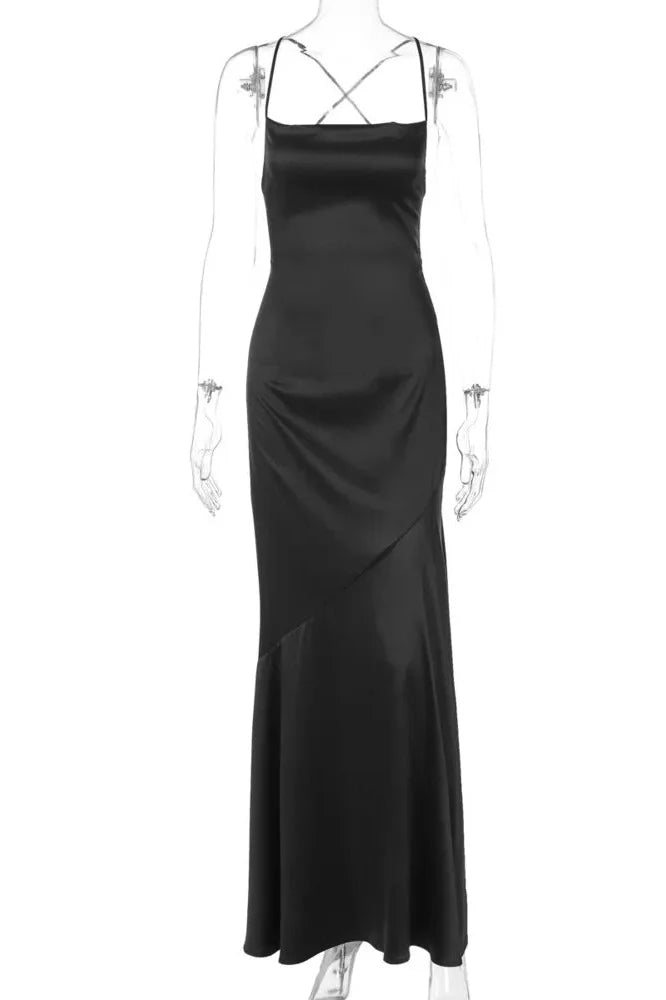 Spaghetti Strap Backless Sleeveless High Waist Maxi Dress