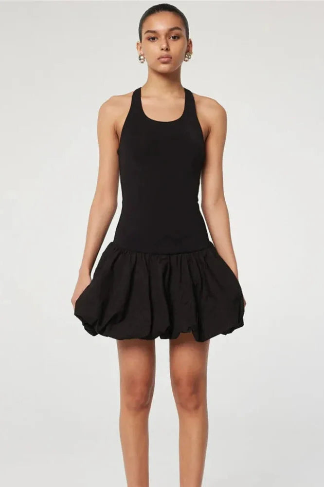 Sleeveless Round Neck High Waist Backless A-line Mini Dress