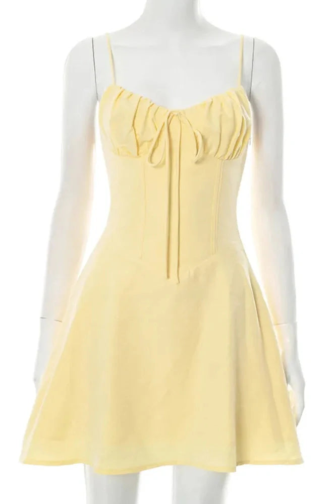 Spaghetti Strap Lace-Up Sleeveless Backless High Waist A-Line Mini Dress