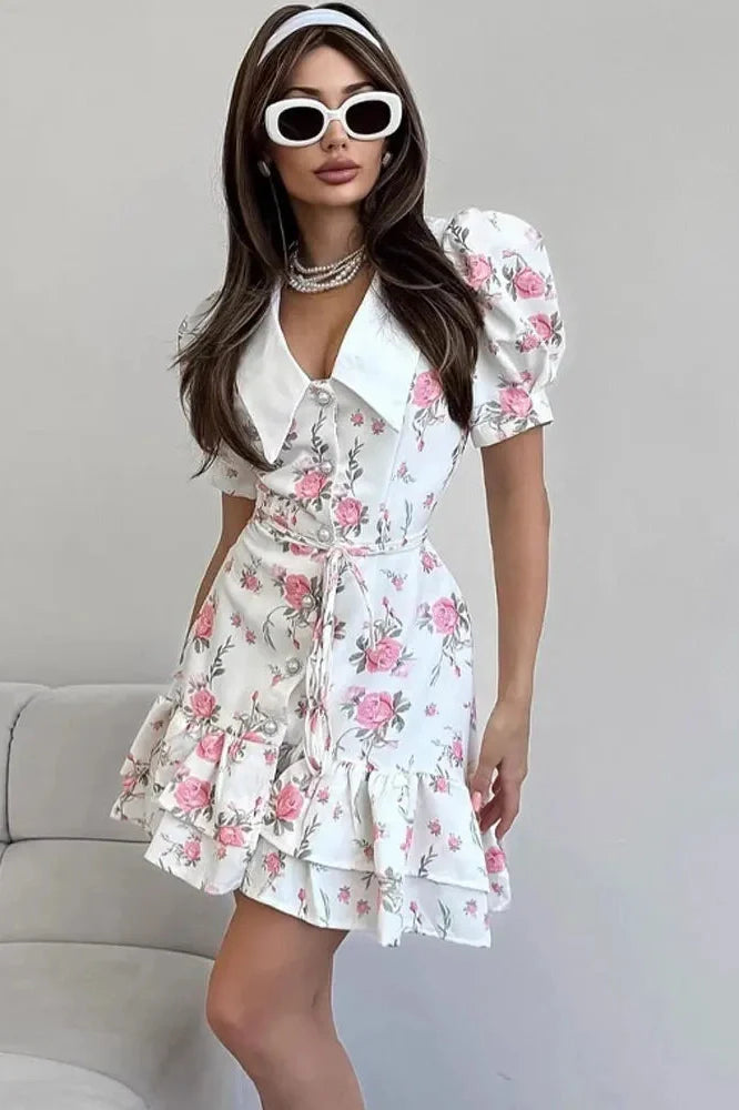 Printed Short Sleeve Patchwork Bodycon Mini Dress