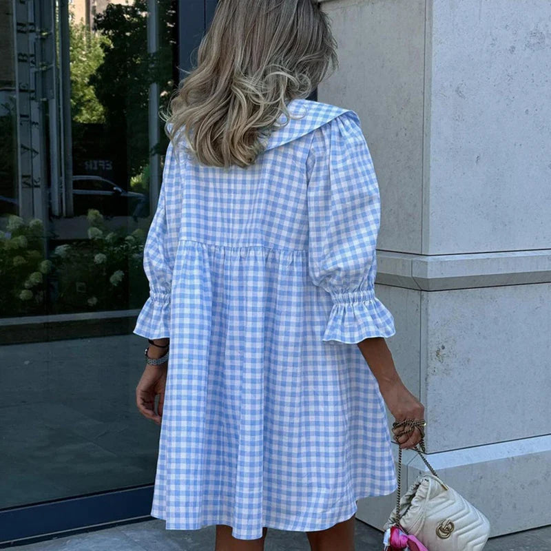 Printed A-Line Loose Flare Sleeve Mini Dress