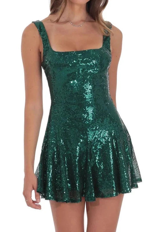 Elegant U Collar Slim High Waist Mini Dress