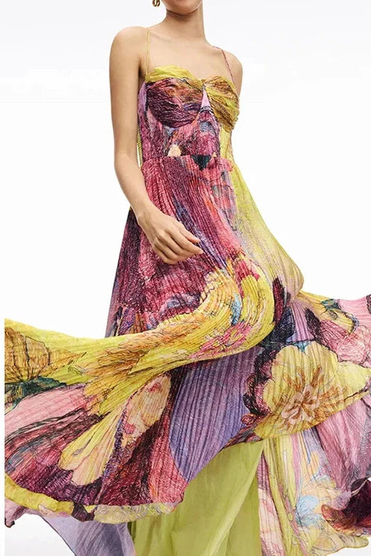 Elegant Strapless Printed Sleeveless Off Shoulder High Waist Maxi Dress