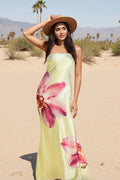 Sleeveless Off-Shoulder Flower Print Maxi Dress