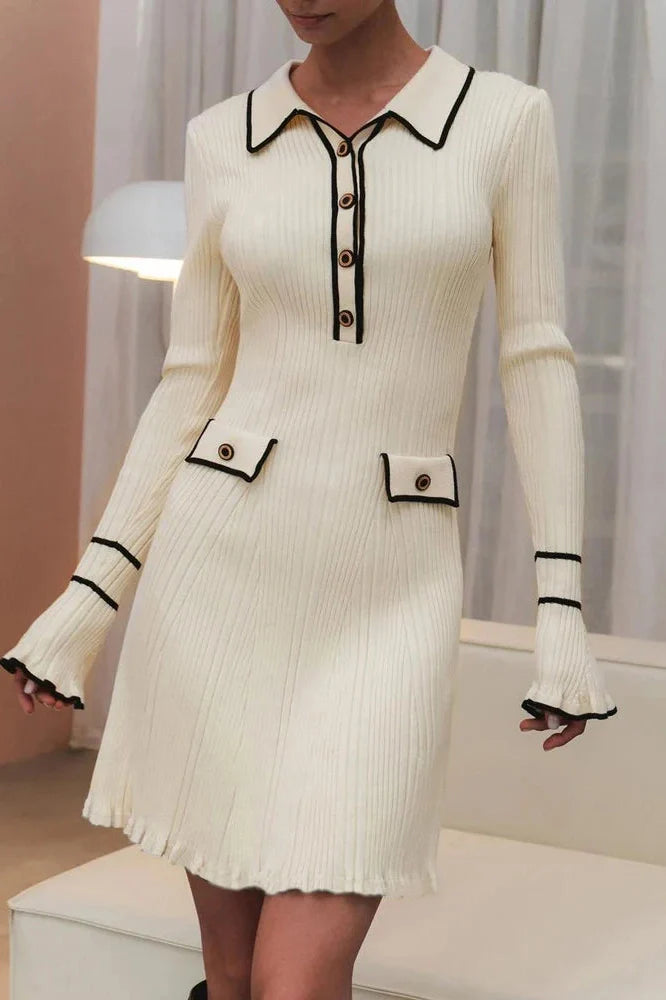 Patchwork High Waist Long Sleeve Mini Dress