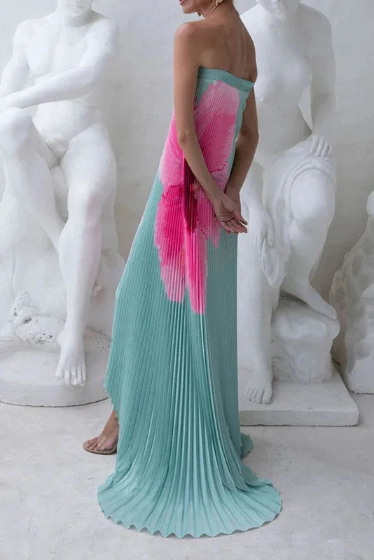 Elegant Strapless Off Shoulder Printed Maxi Dress