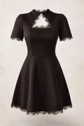 Lace Slim High Waist Short Sleeves Mini Dress