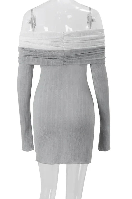 Off-Shoulder Knitted Long Sleeve Slim Backless Mini Dress