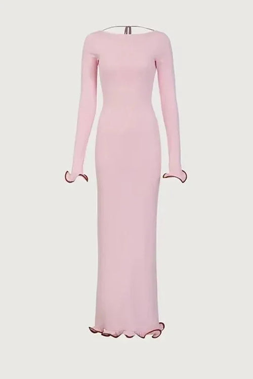 Backless Knitted Flare Sleeve Bodycon Midi Dress