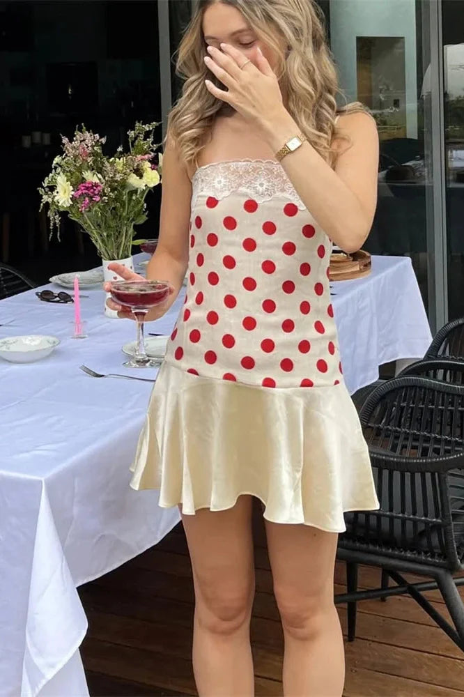 Lace Printed Slim Patchwork High Waist Mini Dress