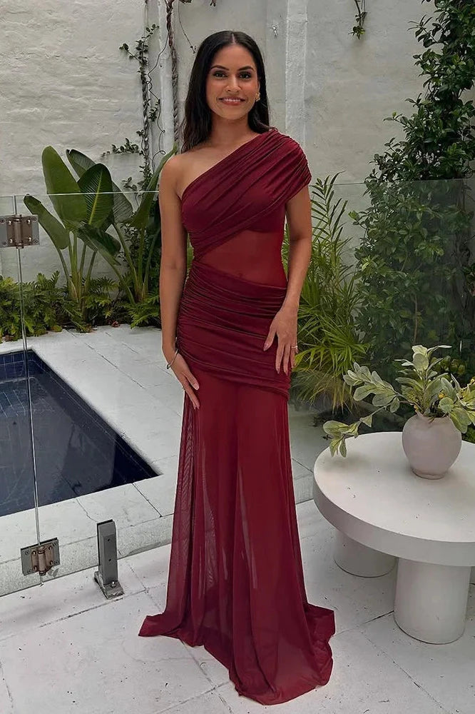 Elegant Strapless See Through Slim Maxi Dress