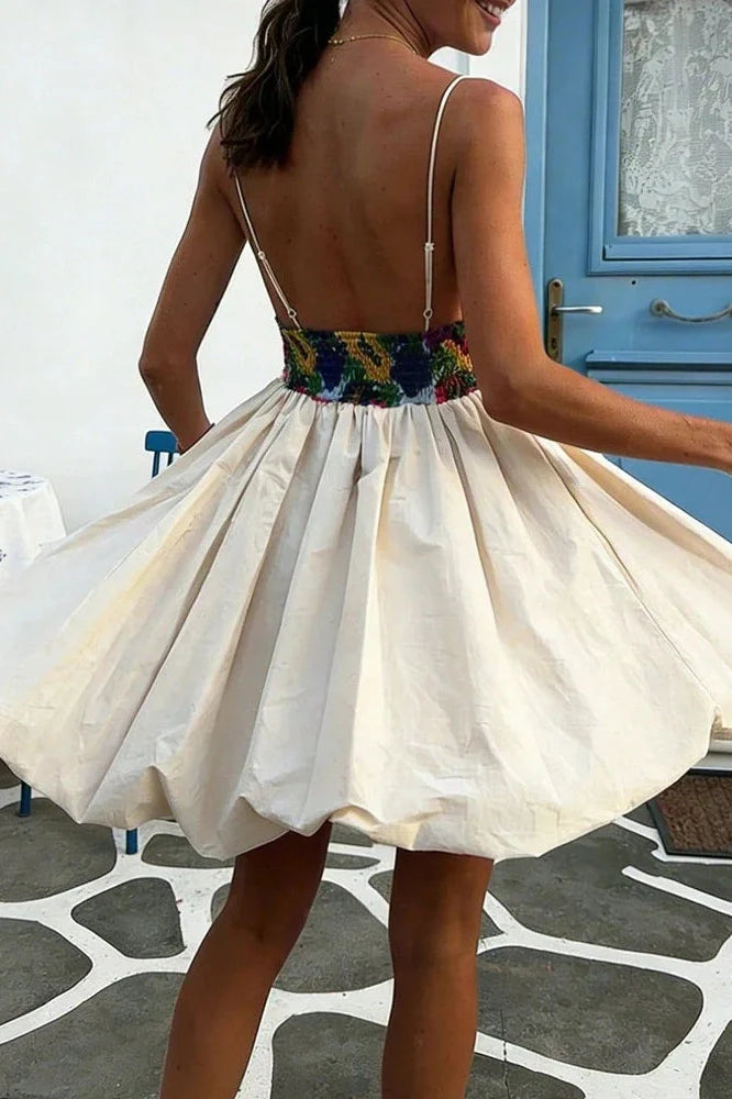Off Shoulder High Waist Sleeveless Slim Printed Mini Dress