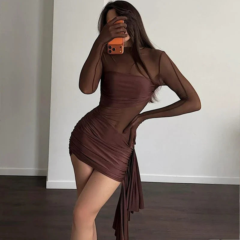 See Through Ribbon Patchwork Mini Dress