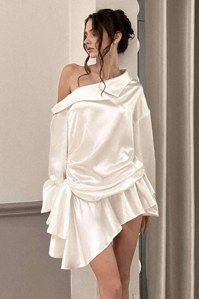 Elegant Backless Long Sleeve High Waist Irregular Mini Dress