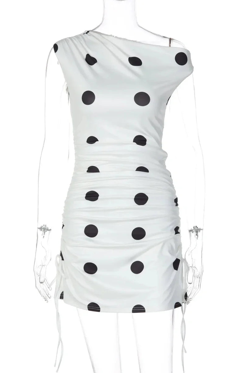 Elegant Polka Dot Print Slim Lace-Up Mini Dress