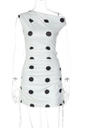 Elegant Polka Dot Print Slim Lace-Up Mini Dress