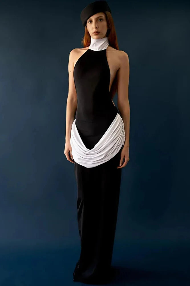 Backless Patchwork Off-Shoulder Sleeveless Bodycon Maxi Dress