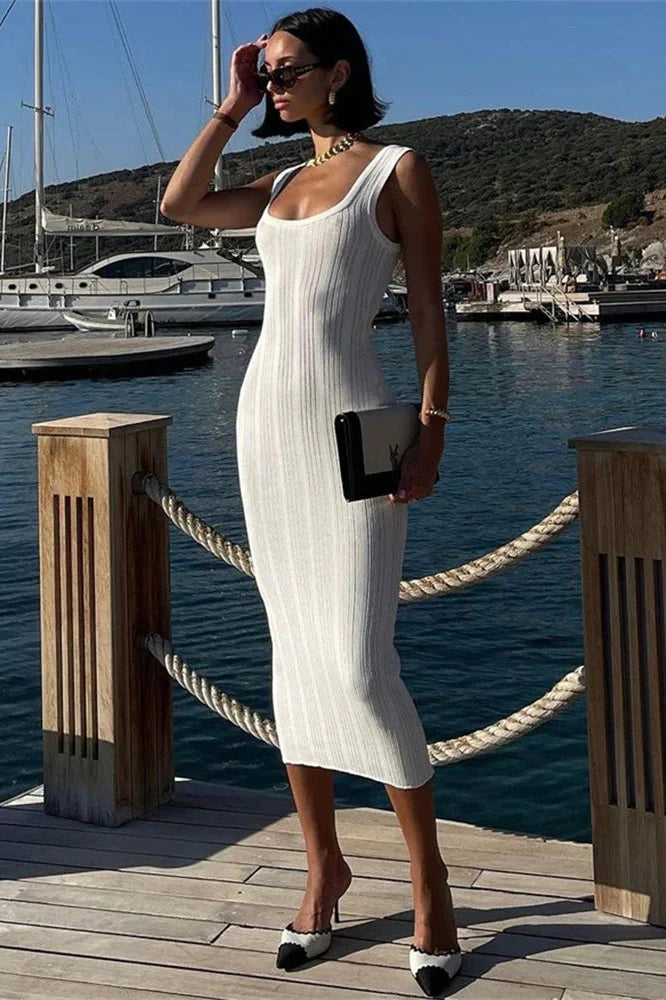 Patchwork Strapless High Waist Midi Dress