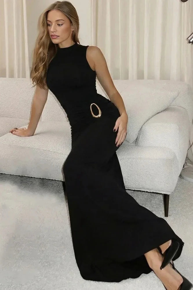 Turtleneck Sleeveless Bodycon Maxi Dress