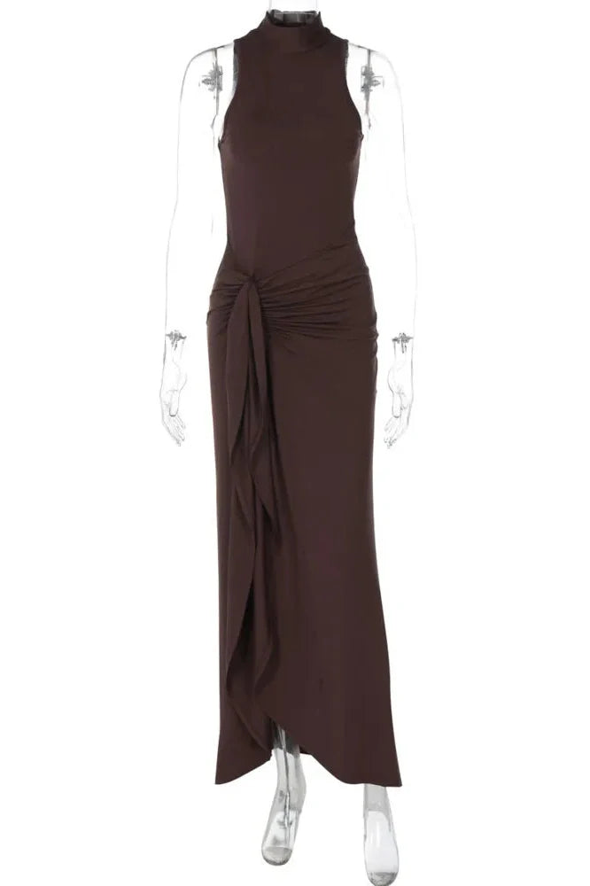 Elegant O Neck Sleeveless High Split Maxi Dress