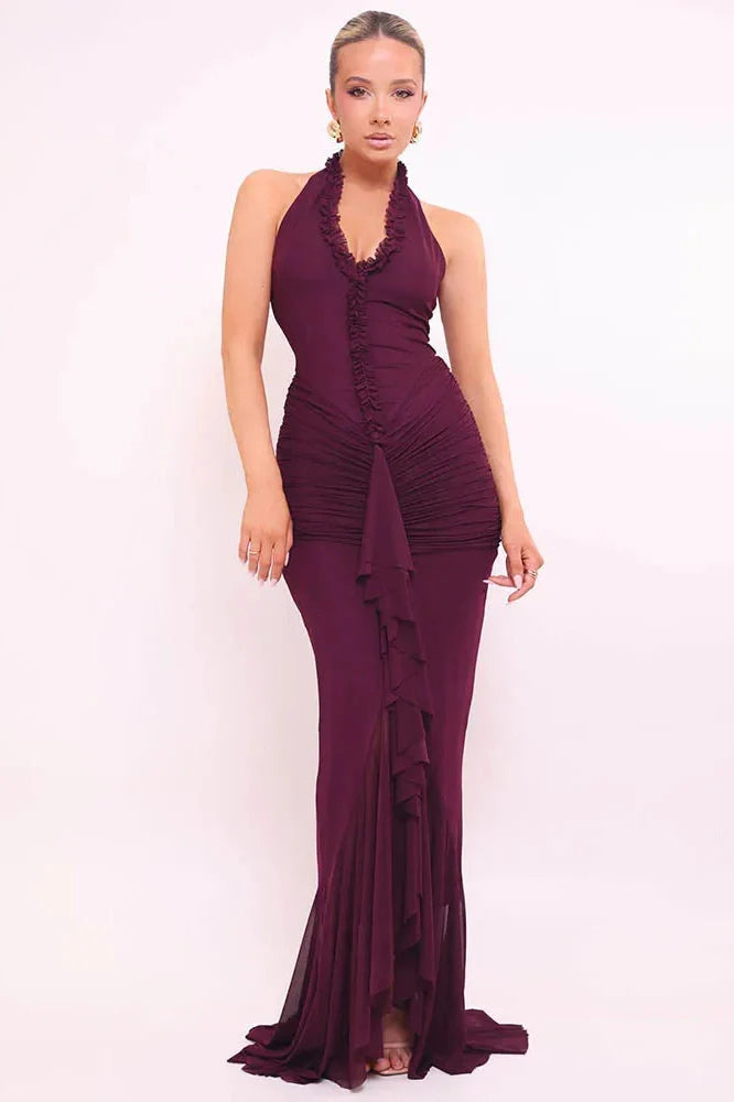 V Neck Backless Sleeveless Maxi Dress