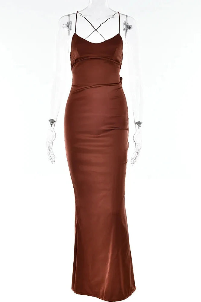 Backless Spaghetti Strap Sleeveless Bodycon Maxi Dress